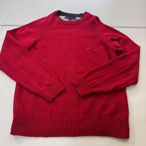 Tommy Hilfiger Red Cotton Crew Neck Sweater Sz S/P‎ Mens Classic Logo Christmas